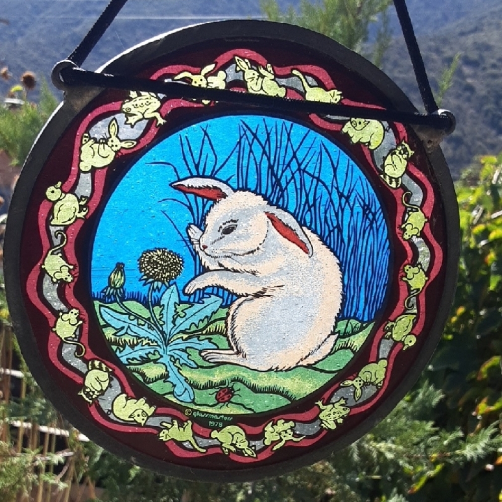 Charming Rabbit Art Glass Panel - Picture 2 of 6